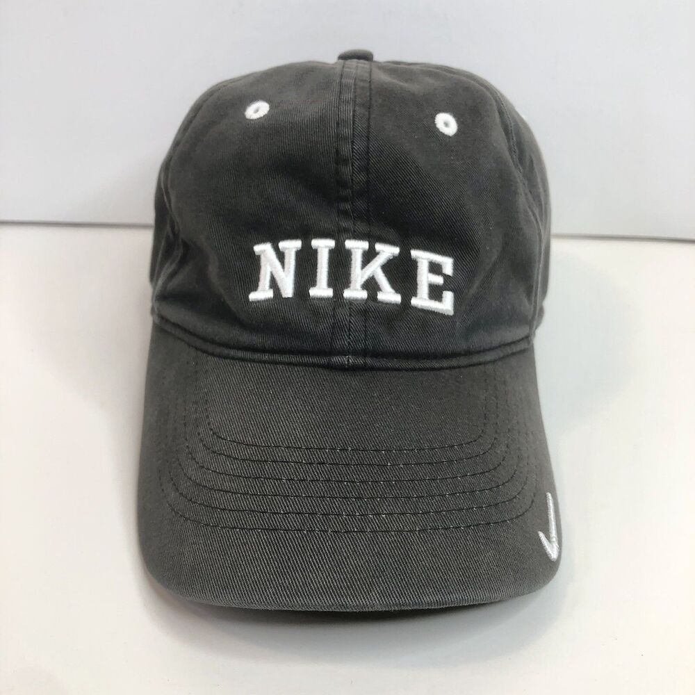 Black Nike Hat Faded Travis Scott Mini Swoosh Spell Out Cotton Dad Cap VTG *READ